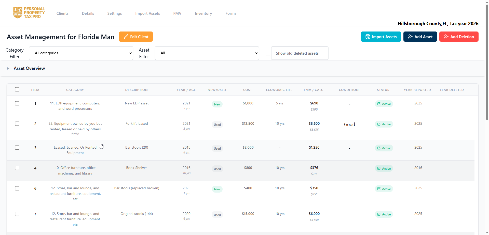 Florida Asset Management - Personal Property Tax Pro interface screenshot